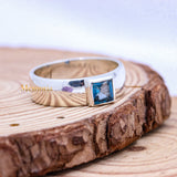 Natural Blue Topaz Gemstone 925 Silver Unisex Band Ring