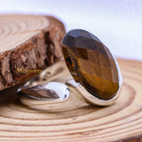 Natural Tiger Eye Gemstone 925 Silver Adjustable Ring For Womens