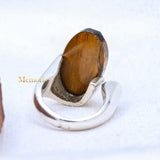 Natural Tiger Eye Gemstone 925 Silver Adjustable Ring For Womens