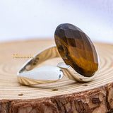 Natural Tiger Eye Gemstone 925 Silver Adjustable Ring For Womens