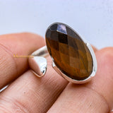 Natural Tiger Eye Gemstone 925 Silver Adjustable Ring For Womens