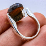 Natural Tiger Eye Gemstone 925 Silver Adjustable Ring For Womens