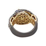 Designer Blue Sapphire Gemstone and Diamond 925 Sterling Silver Black Rhodium Plated Ring