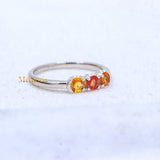 Three Stone 925 Silver Natural Orange Sapphire Gemstone Ring