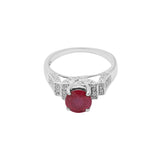 Handmade Natural Round Ruby Gemstone and Diamond Ring 14k White Gold Ring For Womens