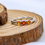 Three Stone 925 Silver Natural Orange Sapphire Gemstone Ring