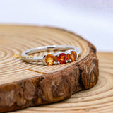 Three Stone 925 Silver Natural Orange Sapphire Gemstone Ring