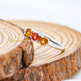Three Stone 925 Silver Natural Orange Sapphire Gemstone Ring