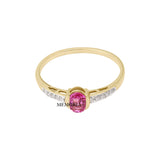 Natural Pink Sapphire Oval Cut Gemstone and Diamond 14k Yellow Gold ring