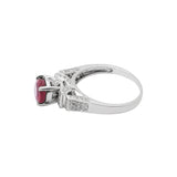 Handmade Natural Round Ruby Gemstone and Diamond Ring 14k White Gold Ring For Womens