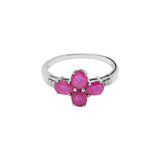 Natural Oval Cut Ruby and Diamond Floral Ring 14k White Gold Ring For Womens