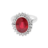 Natural Oval Cut Ruby Gemstone and Diamond 18k Yellow Gold Ring