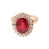 Natural Oval Cut Ruby Gemstone and Diamond 18k Yellow Gold Ring