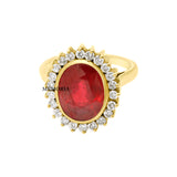 Natural Oval Cut Ruby Gemstone and Diamond 18k Yellow Gold Ring