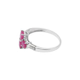 Natural Oval Cut Ruby and Diamond Floral Ring 14k White Gold Ring For Womens