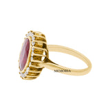 Natural Oval Cut Ruby Gemstone and Diamond 18k Yellow Gold Ring