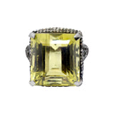 925 Silver Lemon Quartz Gemstone and Diamond Band Ring