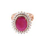 Gorgeous Natural Oval Shaped Ruby Gemstone and Diamond Ring In 14k White Gold