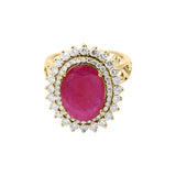 Gorgeous Natural Oval Shaped Ruby Gemstone and Diamond Ring In 14k White Gold