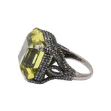 925 Silver Lemon Quartz Gemstone and Diamond Band Ring