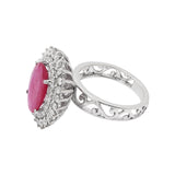 Gorgeous Natural Oval Shaped Ruby Gemstone and Diamond Ring In 14k White Gold