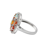 Natural Opal Gemstone and Diamond 925 Sterling Silver Floral Band Ring