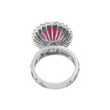 Gorgeous Natural Oval Shaped Ruby Gemstone and Diamond Ring In 14k White Gold