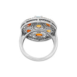 Natural Opal Gemstone and Diamond 925 Sterling Silver Floral Band Ring