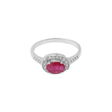 Natural Oval Shaped Ruby and Diamond Ring 14k White Gold Handmade Ring For Womens