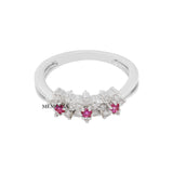 Natural Round Cut Ruby Gemstone and Diamond 18k Yellow Gold Floral Ring