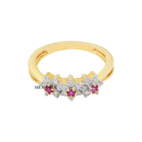 Natural Round Cut Ruby Gemstone and Diamond 18k Yellow Gold Floral Ring