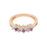 Natural Round Cut Ruby Gemstone and Diamond 18k Yellow Gold Floral Ring