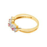 Natural Round Cut Ruby Gemstone and Diamond 18k Yellow Gold Floral Ring