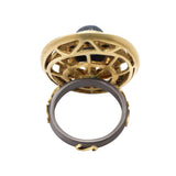 Natural Blue Star, Sapphire and Diamond 925 Sterling Silver Black Rhodium Plated Ring