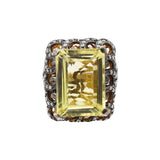 Natural Lemon Quartz and Diamond 925 Sterling Silver Gold Plated Ring