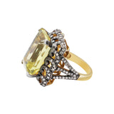 Natural Lemon Quartz and Diamond 925 Sterling Silver Gold Plated Ring