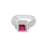 Designer 18k White Gold Natural Ruby Square Cut Gemstone With Diamond Ring For Women & Mens