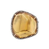 Natural Citrine Gemstone and Diamond 925 Sterling Silver Gold Plated Ring