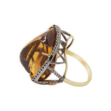 Natural Citrine Gemstone and Diamond 925 Sterling Silver Gold Plated Ring