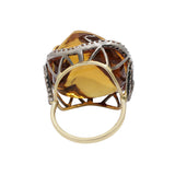Natural Citrine Gemstone and Diamond 925 Sterling Silver Gold Plated Ring