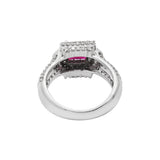 Designer 18k White Gold Natural Ruby Square Cut Gemstone With Diamond Ring For Women & Mens