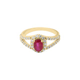 Beautiful Natural Diamond and Oval Cut Ruby Gemstone 18k White Gold Ring