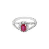 Beautiful Natural Diamond and Oval Cut Ruby Gemstone 18k White Gold Ring