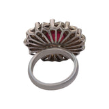 Flower Natural Ruby Gemstone and Diamond 925 Sterling Silver Black Rhodium Plated Ring