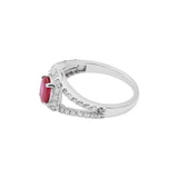 Beautiful Natural Diamond and Oval Cut Ruby Gemstone 18k White Gold Ring
