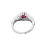 Beautiful Natural Diamond and Oval Cut Ruby Gemstone 18k White Gold Ring