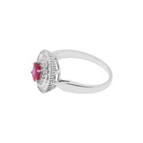 Oval Shaped Natural Ruby Gemstone and Diamond 14k White Gold Luxurious Ring