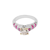Natural Ruby Gemstone and Diamond 14k White Gold Partiwear Ring For Womens
