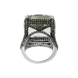 Natural Green Amethyst Gemstone and Green Diamond 925 Sterling Silver Ring