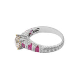 Natural Ruby Gemstone and Diamond 14k White Gold Partiwear Ring For Womens